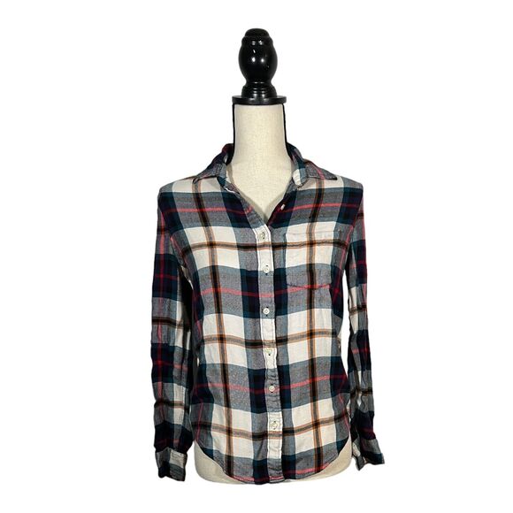 Aeropostale Flannel Shirt Juniors Button Up Blue White Plaid Button Up SZ Small - Picture 1 of 6